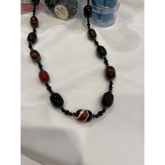 Black Onyx Sordorax Jet Black Crystals - Handcrafted Crystal Beaded 22" Necklace - Picture 2 of 4